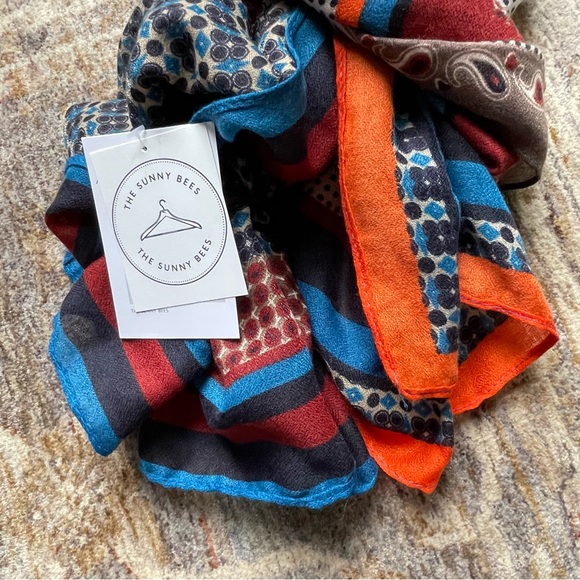 Scarf Orange Red Blue Scarves Fashion Scarf Aztec Bohemian Fall Outfit Trendy - Picture 3 of 5